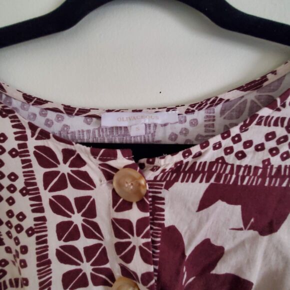 Olivaceous Smocked Elastic Waist Maroon Floral Boho Mini Dress Size S - Picture 3 of 11